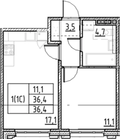 . Вариант № 9328130, 0, площадь - 36.4 квм, цена 9193038 рублей