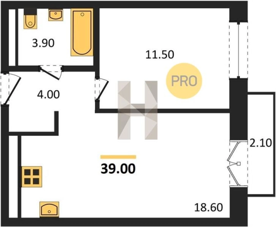 . Вариант № 70339, 0, площадь - 39 квм, цена 3328000 рублей