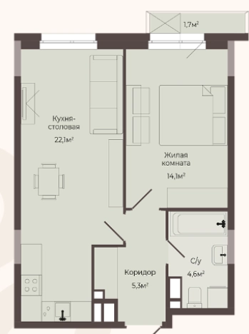 . Вариант № 104656, 0, площадь - 46.7 квм, цена 7939000 рублей