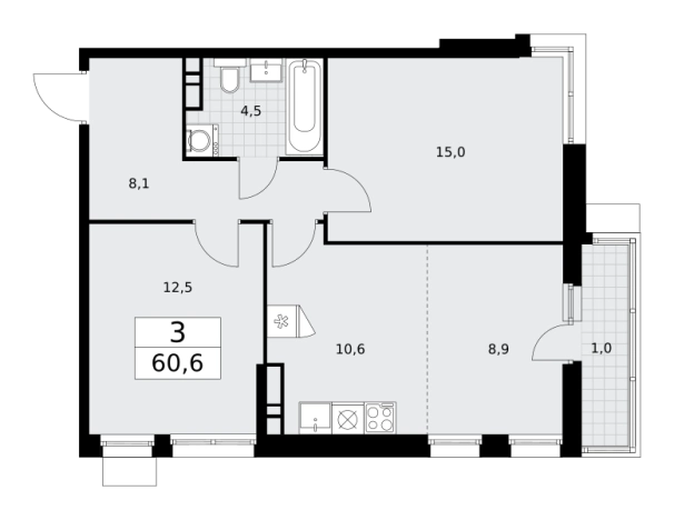 . Вариант № 2206667, 0, площадь - 60.6 квм, цена 16978302 рублей