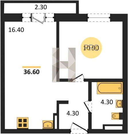 . Вариант № 68730, 0, площадь - 37 квм, цена 2659720 рублей