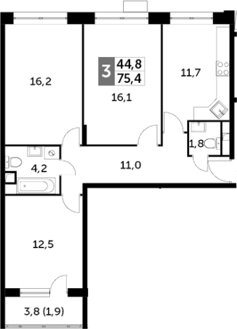 Купить трехкомнатную квартиру в ЖК Датский Квартал в Московской области. Вариант № 101131, 0, площадь - квм, цена 16945512 рублей