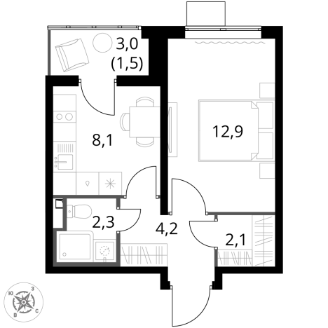 Купить однокомнатную квартиру у метро Битца в Видном. Вариант № 9949589, 0, площадь -  квм, цена 10334530 рублей