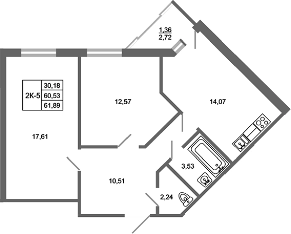 Купить двухкомнатную квартиру в новостройках у метро Девяткино в Ленинградской области. Вариант № 7791051, 0, площадь -  квм, цена 9654840 рублей