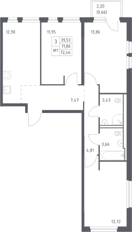. Вариант № 6900146, 0, площадь - 71.8 квм, цена 12911792 рублей