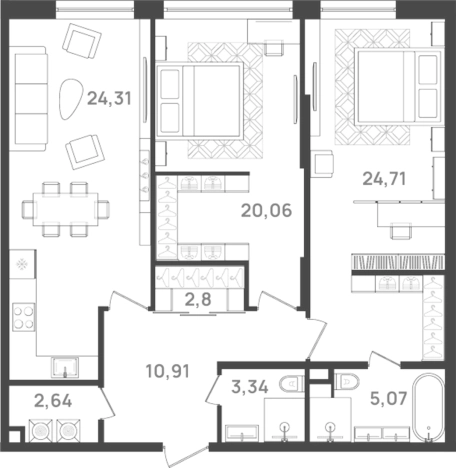 . Вариант № 6203851, 0, площадь - 93.84 квм, цена 34772412 рублей