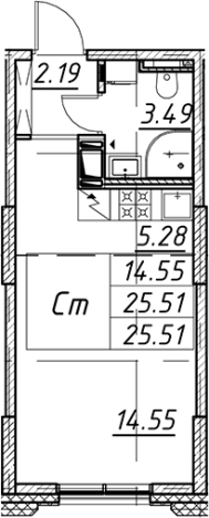 . Вариант № 7850612, 0, площадь - 25.51 квм, цена 8799597 рублей