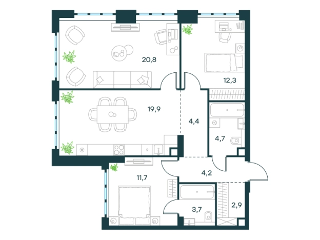 Купить трехкомнатную квартиру у метро Кожуховская в Москве. Вариант № 149554, 0, площадь -  квм, цена 43341704 рублей
