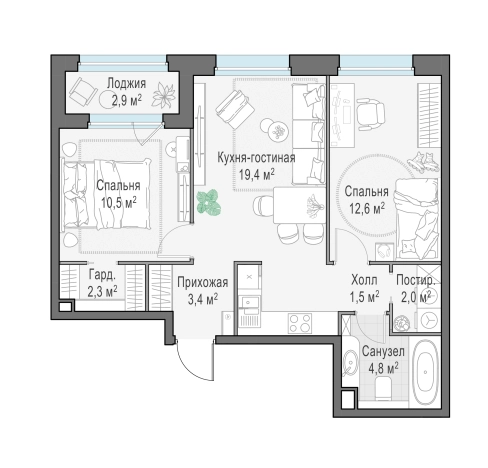 Купить двухкомнатную квартиру в новостройках в ЖК Белый Grad в Мытищах. Вариант № 166345, 0, площадь -  квм, цена 12970000 рублей