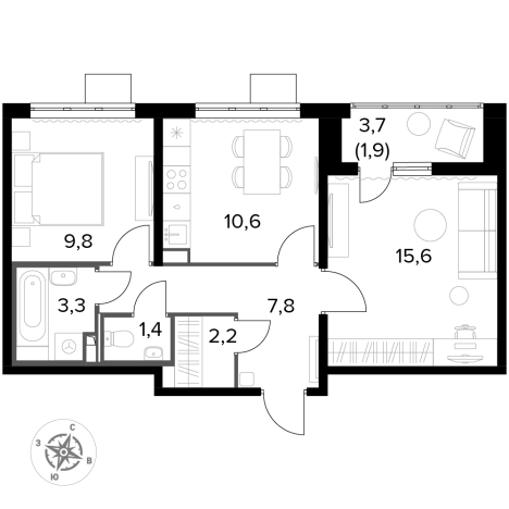 Купить двухкомнатную квартиру у метро Домодедовская в Видном. Вариант № 9904944, 0, площадь -  квм, цена 16248140 рублей