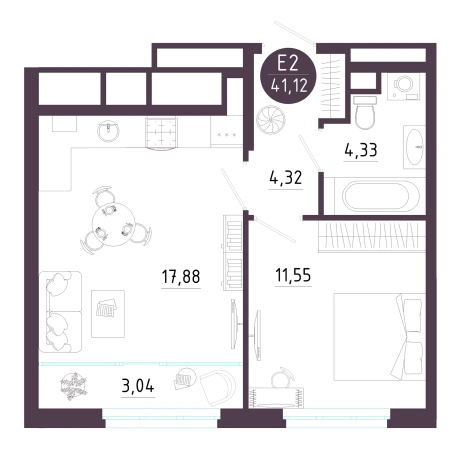 . Вариант № 124526, 0, площадь - 41.12 квм, цена 5385486 рублей
