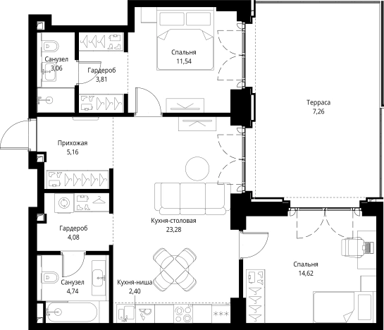 Купить двухкомнатную квартиру в СЗАО в Москве. Вариант № 141632, 0, площадь - квм, цена 35177680 рублей