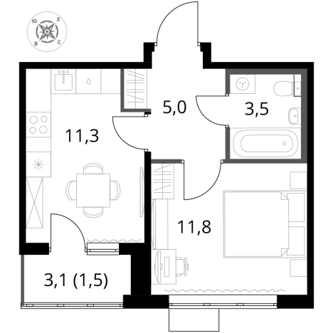 Купить однокомнатную квартиру на улице Юбилейный проспект в Химках. Вариант № 9825413, 0, площадь -  квм, цена 12270170 рублей