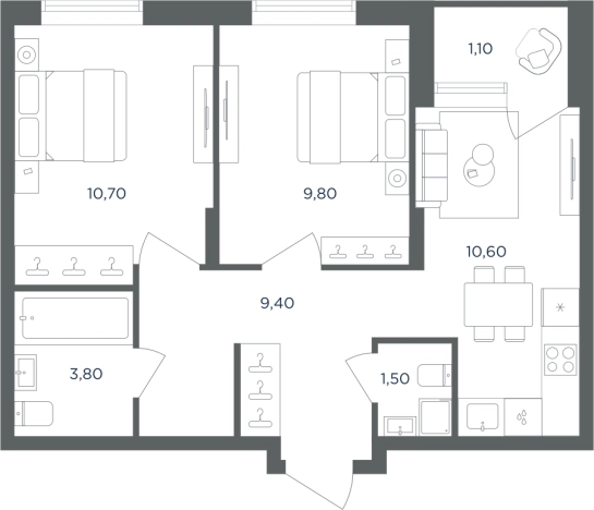 Купить двухкомнатную квартиру в Микрорайоне Равновесие, село Перхушково в Московской области. Вариант № 160590, 0, площадь - квм, цена 9442341 рублей