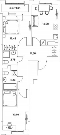 . Вариант № 3581905, 0, площадь - 58.97 квм, цена 18478900 рублей
