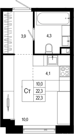 . Вариант № 120232, 0, площадь - 22.3 квм, цена 5467899 рублей