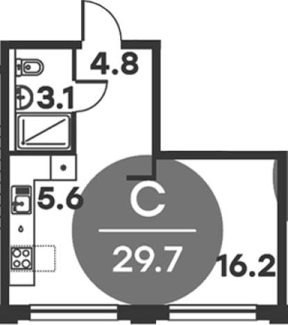 . Вариант № 157301, 0, площадь - 29.7 квм, цена 5064444 рублей