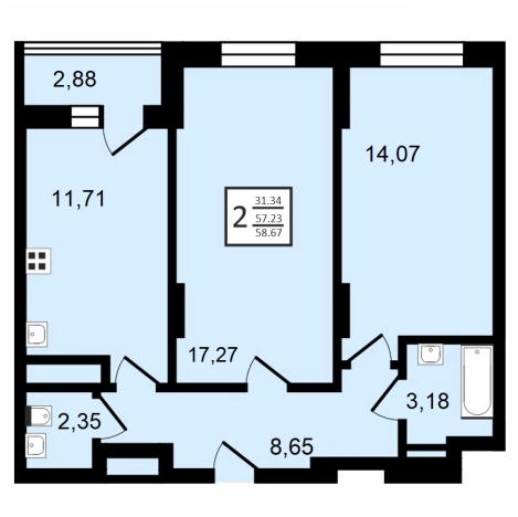 Купить двухкомнатную квартиру в ЖК Навигатор в Воронеже. Вариант № 88038, 0, площадь -  квм, цена 6353961 рублей