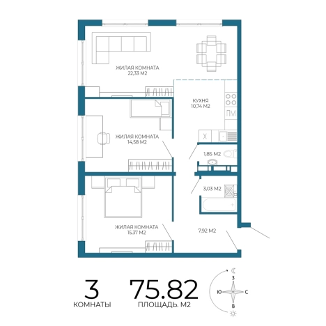 Купить трехкомнатную квартиру в новостройках в районе Железнодорожный в Пензе. Вариант № 3444984, 0, площадь -  квм, цена 6785890 рублей