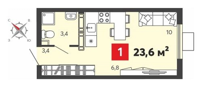 . Вариант № 140257, 0, площадь - 23.6 квм, цена 2829640 рублей