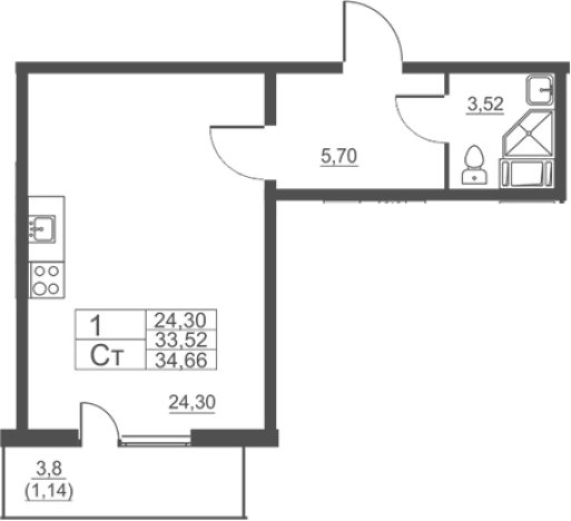 Купить Студию у метро Шушары в Санкт-Петербурге. Вариант № 7266993, 0, площадь -  квм, цена 4446820 рублей