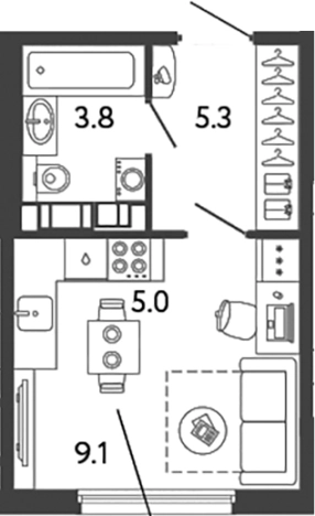 Купить Студию у метро Улица Дыбенко в Санкт-Петербурге. Вариант № 6251706, 0, площадь -  квм, цена 7908805 рублей