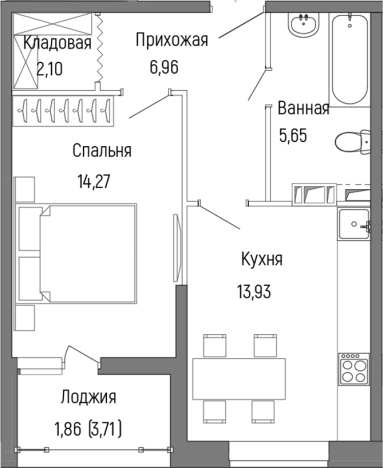 . Вариант № 138783, 0, площадь - 42.91 квм, цена 7330400 рублей