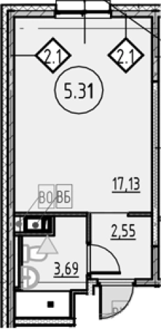 . Вариант № 4163713, 0, площадь - 23.37 квм, цена 5591847 рублей