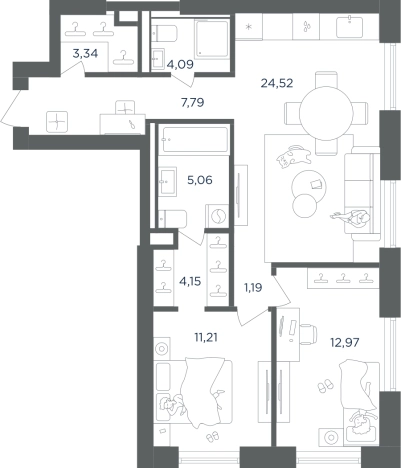Купить двухкомнатную квартиру в районе Печатники в Москве. Вариант № 7645670, 0, площадь -  квм, цена 30642136 рублей