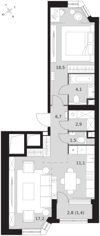 . Вариант № 9519556, 0, площадь - 63.4 квм, цена 39155840 рублей