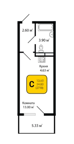 Купить Студию в ЖК Гвардейский в Воронеже. Вариант № 157530, 0, площадь -  квм, цена 3451860 рублей