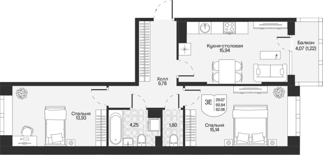 Купить трехкомнатную квартиру у метро Парнас в Ленинградской области. Вариант № 7261410, 0, площадь -  квм, цена 14034340 рублей