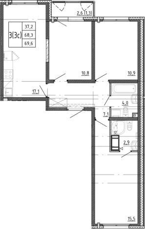 Купить многокомнатную квартиру в ЖК Ручьи 2 в Санкт-Петербурге. Вариант № 7604296, 0, площадь -  квм, цена 15283881 рублей
