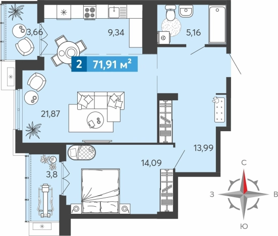 Купить двухкомнатную квартиру в ЖК Жилой комплекс "Созвездие (1 очередь)" в Пензенской области. Вариант № 92189, 0, площадь -  квм, цена 8167970 рублей