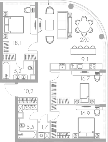 Купить многокомнатную квартиру в ЖК River Park Towers Кутузовский в Москве. Вариант № 105336, 0, площадь -  квм, цена 97100222 рублей