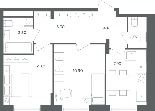 Купить двухкомнатную квартиру в новостройках в Одинцове. Вариант № 160610, 0, площадь -  квм, цена 9154339 рублей
