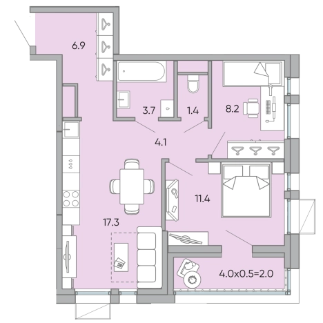 . Вариант № 119069, 0, площадь - 55 квм, цена 8804250 рублей