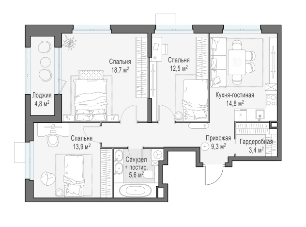 Купить трехкомнатную квартиру у метро Медведково в Мытищах. Вариант № 96189, 0, площадь -  квм, цена 21050000 рублей