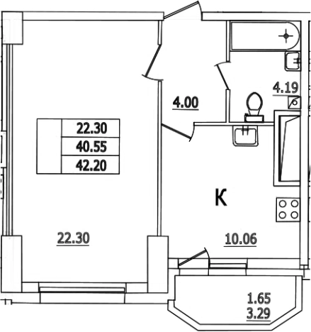 . Вариант № 67075, 0, площадь - 40.55 квм, цена 10281909 рублей