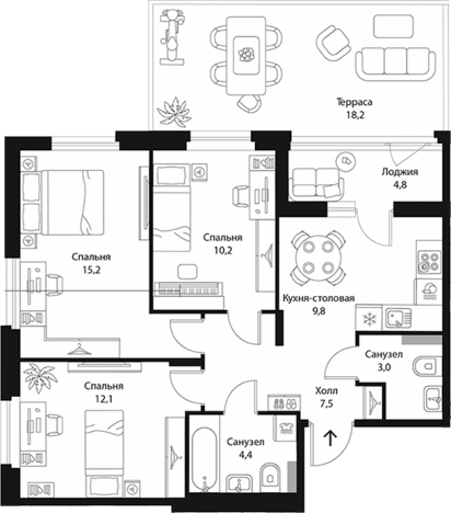 Купить трехкомнатную квартиру в ЖК Экография в Ленинградской области. Вариант № 7829455, 0, площадь -  квм, цена 16450000 рублей