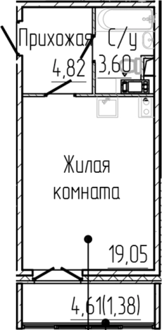 . Вариант № 6057066, 0, площадь - 27.47 квм, цена 5870756 рублей