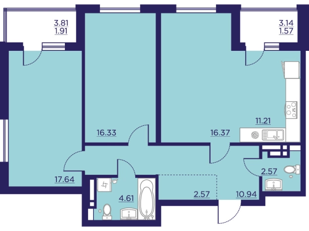 Купить двухкомнатную квартиру в ЖК Городские Сады в Воронеже. Вариант № 217797, 0, площадь -  квм, цена 14212376 рублей
