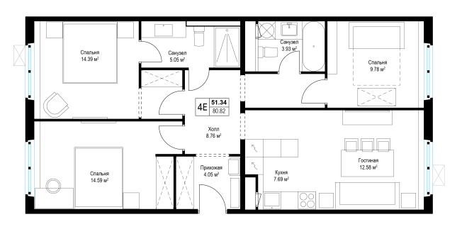 Купить трехкомнатную квартиру у метро Домодедовская в Видном. Вариант № 118902, 0, площадь -  квм, цена 19904798 рублей