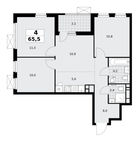 Купить четырехкомнатную квартиру у метро Потапово в Москве. Вариант № 1006747, 0, площадь -  квм, цена 21909750 рублей