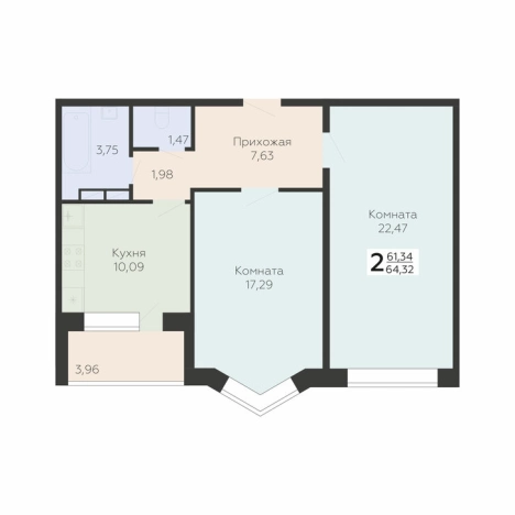 Купить двухкомнатную квартиру на улице Шахтёрская в Тульской области. Вариант № 102512, 0, площадь -  квм, цена 6110400 рублей