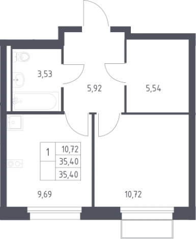 . Вариант № 3554781, 0, площадь - 35.4 квм, цена 7761091 рублей