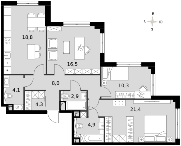Купить трехкомнатную квартиру у метро Хорошево в Москве. Вариант № 9502175, 0, площадь -  квм, цена 79814460 рублей