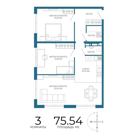 Купить трехкомнатную квартиру в Микрорайоне Пенза-2, Железнодорожный район в Пензе. Вариант № 3439965, 0, площадь -  квм, цена 6760830 рублей