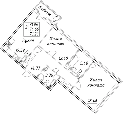 . Вариант № 4034812, 0, площадь - 74.66 квм, цена 24307898 рублей