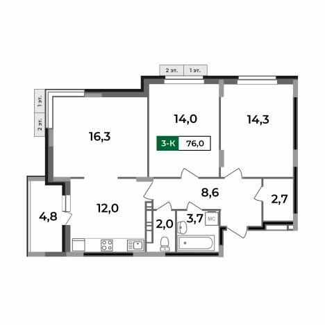 Купить квартиру в ЖК Маршал в Коврове. Вариант № 2731666, 1, площадь -  квм, цена 7945800 рублей